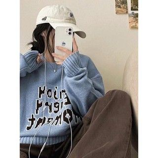 Codibook｜韓國 HIJJOO 英文字母印花寬鬆圓領針織上衣［預購］針織衫 毛衣 女裝