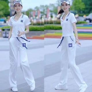休閒時尚套裝女 微胖女裝 臺灣辣妹 夏季運動服薄款兩件套減齡洋氣透氣舒適套裝 春夏裝上衣 春夏裝 韓版女裝