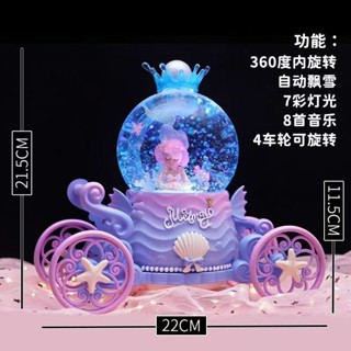 🦄美人魚水晶球女孩公主風旋轉八音盒小公主生日禮物跳舞燈光音樂盒 真珠美人魚音樂盒