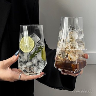 臺灣出貨 玻璃杯子 果汁杯 冷飲杯 奶茶杯 ins風菱角玻璃杯網紅餐廳水果茶杯蘇打氣泡水杯冷飲料杯喝水杯子 EGL9