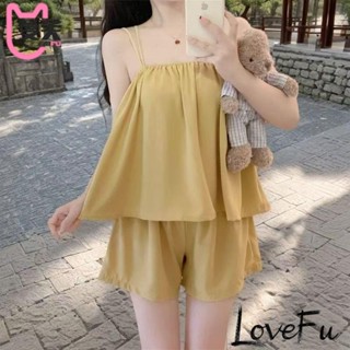 【臺灣公司低價促銷】夏天甜美涼爽吊帶睡衣套裝女韓版寬松純色ins風宿舍外穿短褲居家LxiP~