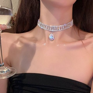 鑲鑽鋯石幾何水滴項鏈歐美冷淡風吊墜頸鏈高階感超閃禮服choker女