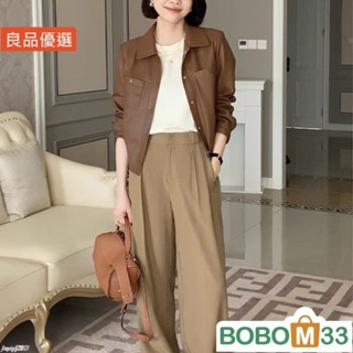 BOB33❤秋冬季新美拉德休閒皮夾克外套女短版棕色pu皮衣女[BM009]