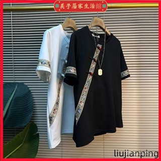 🔥男短袖T恤純棉 中國風印花體恤潮流 透氣親膚耐穿短袖 冰絲上衣 創意短袖 盤扣棉麻上衣服 國風短袖 新中式T恤