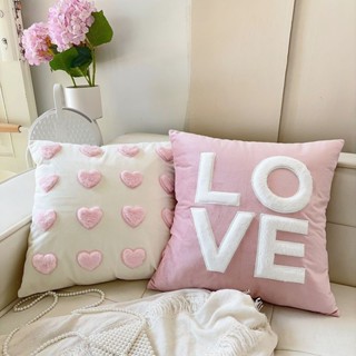 愛心毛絨兔子粉色刺繡抱枕 沙發客廳公主風床頭靠墊少女心靠枕套【燦業好物店】