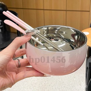 304不鏽鋼碗 雙層隔熱碗 泡麵碗 碗筷勺防燙碗 防摔碗 成人家用飯碗 湯碗 飯碗 漸變色圓形碗 彩色不鏽鋼碗 保鮮餐盒