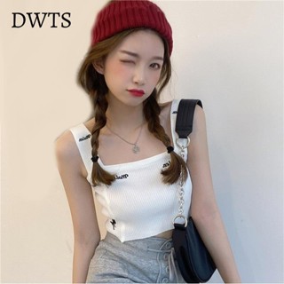 臺灣出貨[DWTS]短版上衣 字母刺繡針織背心 吊帶背心 外穿內搭短上衣 夏季韓版上衣 修身 短款無袖上衣 ins潮 背