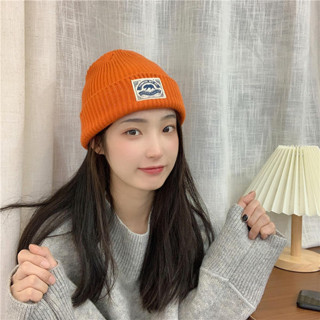菩提緣精選針織帽女 毛線帽 顯白寶藍色 韓版ins日系顯臉 小貼布帽子 秋冬天保暖