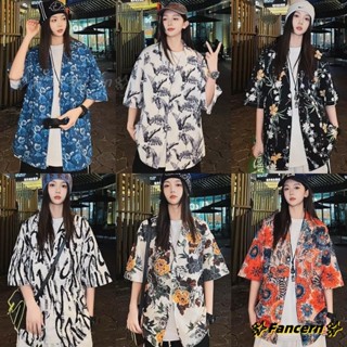 ✨Fancern✨ 臺灣出貨 花襯衫女 正韓風 情侶衣 短袖襯衫 韓版寬松花襯衣翻領短袖港風上衣學生ins度假風外套女復