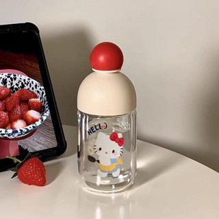 吸管杯 隨行杯 環保杯 Hello Kitty玻璃水杯高硼矽耐高溫女生ins雙飲帶刻度防燙吸管杯 大容量冰霸杯 奶茶杯