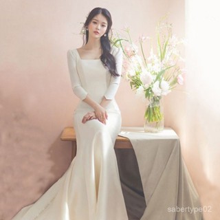 ❤️爆款❤️2025新款新娘輕婚紗韓式複古緞麵簡約森係超僊魚尾婚紗裙拖尾修身