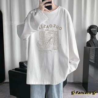 ✨Fancern✨ 臺灣出貨 港風長袖T恤男春秋季寬鬆ins潮牌印花秋裝男生上衣2022新款打底衫