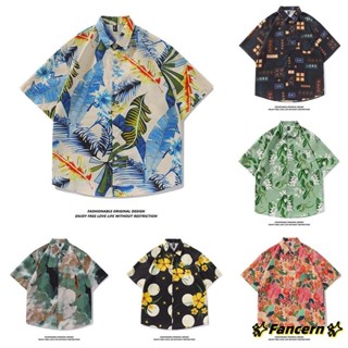 ✨Fancern✨ 臺灣出貨 新款50款 花襯衫男 正韓風 韓版寬鬆花襯衣翻領短袖港風上衣學生ins度假風 開衫外套男
