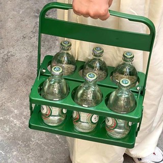 🔥桃園配送/免運🔥ins法式複古純色彩色啤酒收納杯架咖啡手提籃折疊野餐籃便攜