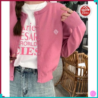 新款上市 桃園出貨🌸 【93%好評率】韓係圓領短款刺繡針織開衫女春季設計感修身顯瘦長袖百搭上衣外搭 YLJQ