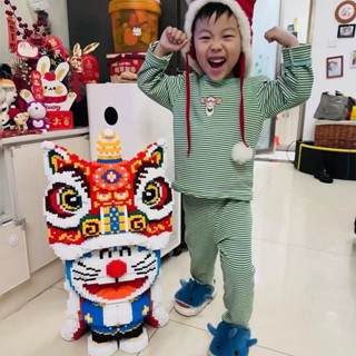 大型積木人仔 國潮風巨大醒獅哆啦a夢相容樂高 積木 兒童益智拼裝玩具拼圖禮物