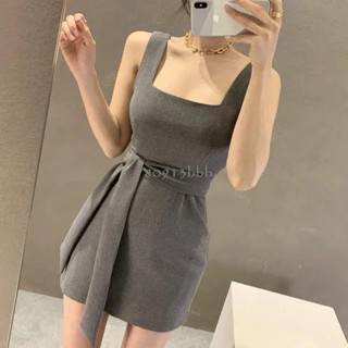 【Sｏｏｎ韓系穿搭】寬鬆 百搭 純欲 女裝 灰色性感甜辣吊帶洋裝女20春季新款高階感氣質輕奢短版a字裙