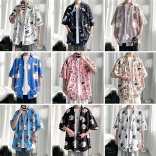❤胖多多男裝❤花襯衫男 短袖上衣男士 短袖襯衫男生【M-3XL】嘻哈潮流襯衫男短袖ins港風痞帥襯衣夏季情侶寬松半袖衣服