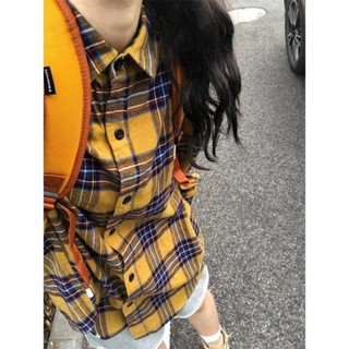 Luzi🎀美式高街hiphop長袖格子襯衫女春秋季新款高階感小眾薄款襯衣外套襯衫寬鬆上衣顯瘦上衣長袖襯衫長袖上衣