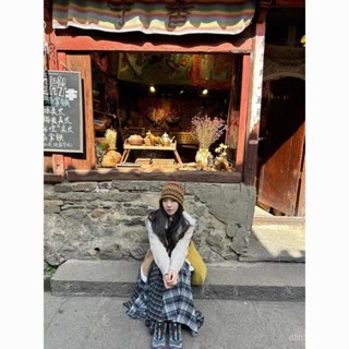 臺灣出貨🚚韓係複古格紋不規則a字半身裙女春季小個子高腰顯瘦百搭大擺長裙