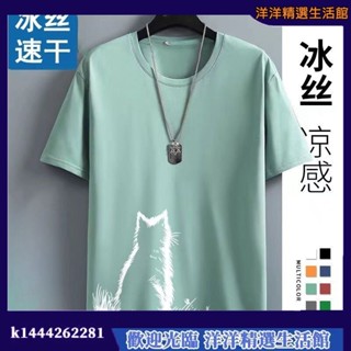 洋洋穿搭✨微彈冰絲涼感T恤 涼感吸濕排汗 短T 冰絲衣 冰絲速乾衣 冰絲男T恤短袖 速幹透氣大碼寬鬆冰感休閒健身運動上衣