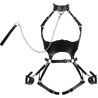 【保密出貨】【臺灣出貨】【新品】熱銷爆款女用器具優質柔軟皮革束縛衣貼身鏤空派對服飾連體束縛帶BDSM調敎調情情趣內衣