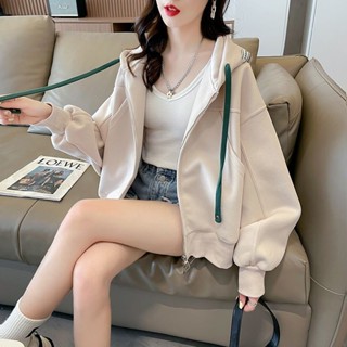 時尚推薦高階感短版連帽外套女 春秋裝甜美減齡寬鬆外套上衣 休閒外套 運動外套 顯瘦風衣外套 長袖上衣kunkun