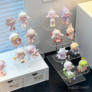 解憂雜貨鋪手辦展示架階梯式泡泡瑪特盲盒公仔收納盒亞克力透明小擺件陳列架 收納盒 泡泡瑪特收納盒 玩偶收納盒 VLRW