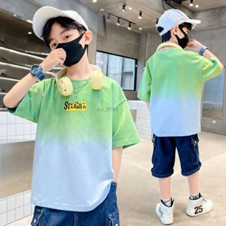 男童上衣 兒童衣服 男童裝 短袖上衣 短袖t恤 夏天衣服 純棉上衣 兒童短袖 2025新款夏裝 中大童五分袖 漸變 X6