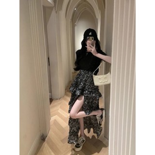 🚚臺灣低價免運🚚【店鋪熱銷】大碼純欲辣妹性感短袖t恤上衣女夏季胖mm高腰碎花開叉半身裙套裝