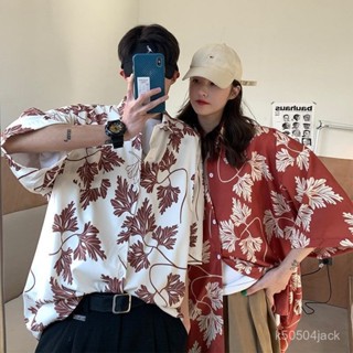 夏威夷風短袖碎花襯衫男港風複古花卉滿印痞帥情侶薄款沙灘襯衣潮