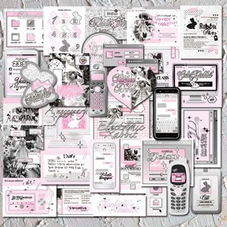 ✨桃園出貨☜限時特惠✨【店鋪熱銷】ins風日韓灰粉色系文字貼紙咕卡手機ipad電腦防水y2k痛包復古貼畫