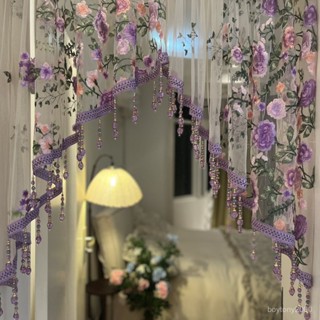 💕精選精品💕水晶刺繡珠簾重工拱形吊珠隔斷門簾紗簾蕾絲氛圍臥室走廊打孔半簾