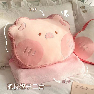 桃園有貨 抱枕被子兩用 二閤一 豬豬辦公室午睡冬季小枕頭 車載毛毯 靠枕 毯子 汽車抱枕 辦公室空調毯