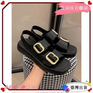 ⚡爆款推薦⚡厚底涼鞋2022年女夏方頭一字帶時裝露趾鬆糕復古羅馬女鞋百搭 dhsyyxh