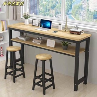 💦米奇企業社💦雙層吧檯桌家用靠牆奶茶店桌椅組合長條高腳桌商用咖啡桌吧檯書桌靠窗長條桌窄桌子