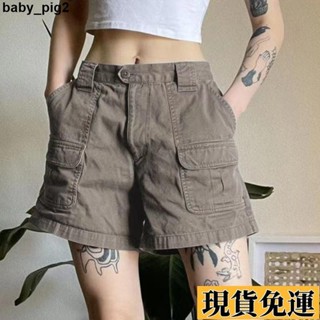 🌸限時下殺🌸 大碼胖妹妹美式口袋直筒工裝短褲女高腰休閒牛仔褲寬鬆褲子潮ins