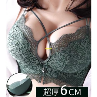 氣質女孩💥超爆乳6公分饅頭杯、美胸交叉蕾絲拼接．成套內衣 無鋼圈加厚集中型內衣 前綁
