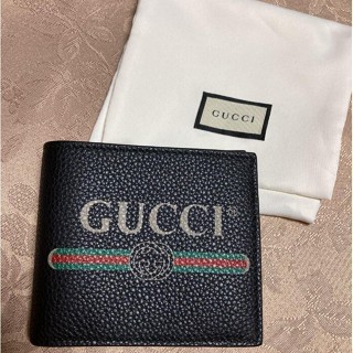二手精品 Gucci 古馳 對折 短夾黑色皮夾 綠紅綠 牛皮 4卡 零錢袋款式 496316