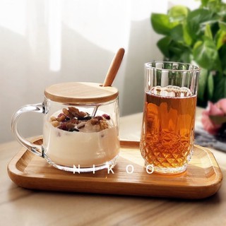 臺灣發貨 玻璃杯ins 花茶杯 早餐杯 玻璃馬克杯帶蓋勺 牛奶杯 家用咖啡啤酒杯 水杯 耐熱杯