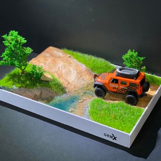 有貨 車模場景 車模停車場 模型展示 模擬野地河流小車越野模型草地踏青場景溪流微縮風景成品戶外沙盤新款