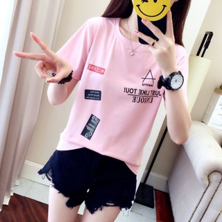 Luxi❤2023新款夏季短袖T恤女印花韓版寬鬆學生百搭爆款上衣女裝大碼潮