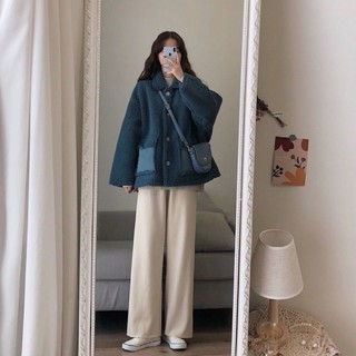 Good✨單/套裝冬季女學生韓版寬鬆複古羊羔毛外套+ins休閒闊腿褲兩件套