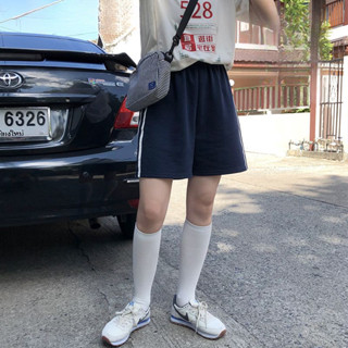 Good✨2025夏季韓版側麵雙條紋鬆緊腰運動短褲女寬鬆百搭休閒五分褲