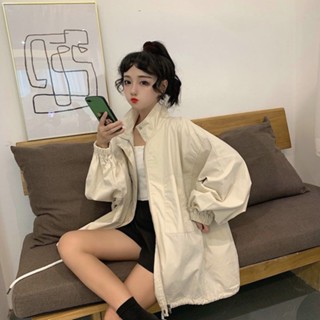 Luxi❤工裝外套女秋季港味BF慵懶風立領上衣學生韓版寬鬆顯瘦複古風衣潮