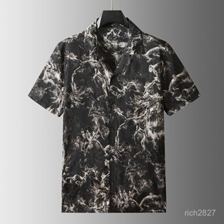 免運 臺灣出貨 花襯衫 夏季超薄休閒衣 古巴領短袖 男胖子花襯衫 加肥加大碼寬鬆休閒襯衫 港風痞帥襯衣