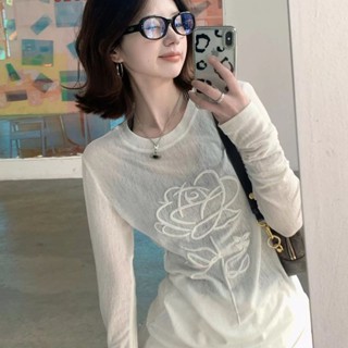 🟠ViVi SHOP🟠 開春韓係穿搭白色防曬罩衫女夏季長袖微透薄款修身針織衫T恤上衣