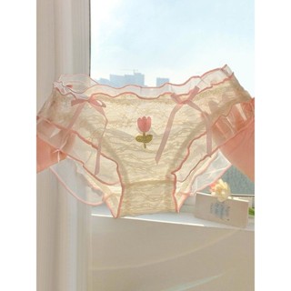 臺灣出貨 夏季內褲 粉鬱花語~甜美蕾絲純欲風女生透氣網紗少女感內褲女新款性感女生內褲 無痕內褲女