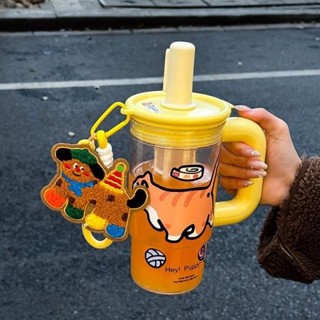 新款手柄吸管杯 透明杯子 大容量隨手杯 便攜式水杯 茶水分離 花茶杯 果茶杯 飲料杯 環保杯 耐高溫 隨行杯