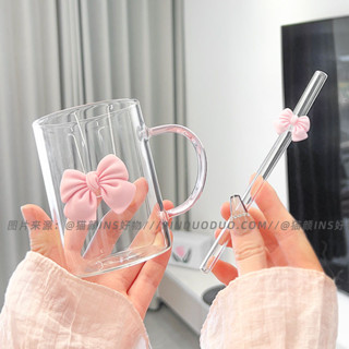【臺灣出貨】玻璃杯 馬克杯 水杯 圓形玻璃杯把手家用ins玻璃高顏值吸管水杯透明牛奶杯子開水杯子
